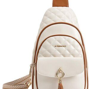 PU Leather Sling Bag for Women Quilted Chest Crossbody Trendy Travel Bag for Hik